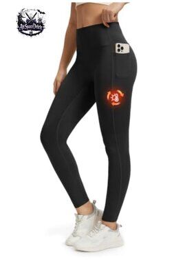 Fleece Lined Leggings Women Thermal Yoga Pants with Pockets Butt Lifting
